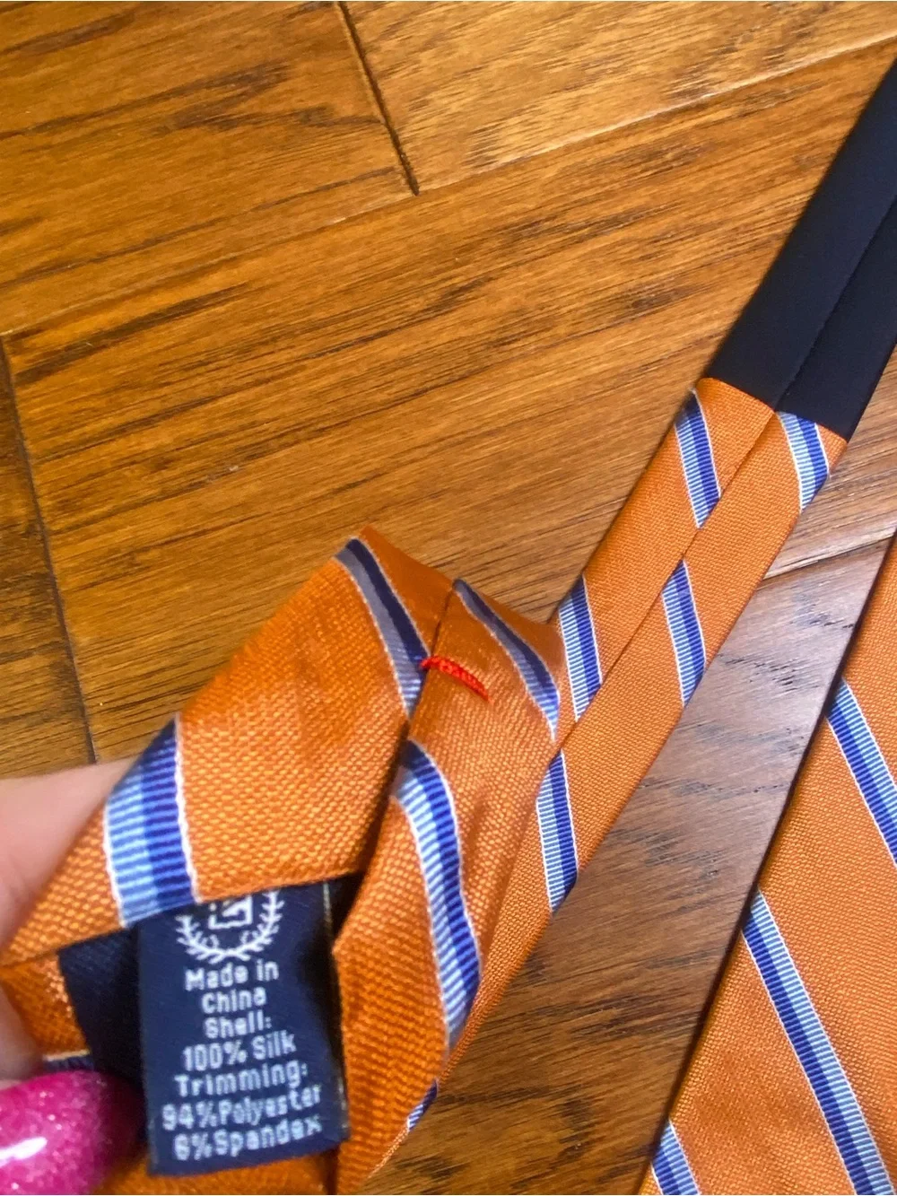 Chaps Men's Orange Striped Dress Tie with Blue Accent